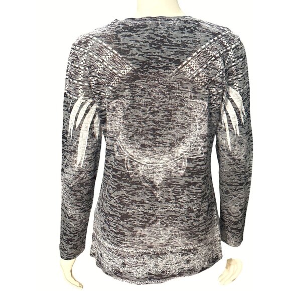 CCC Long Sleeve Embellished Top Rhinestones Abstract Aztec Eagle Feathers Medium - Picture 3 of 8